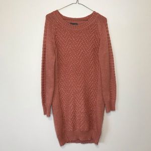 Peachy Pink Cable Knit Pullover Sweater Dress